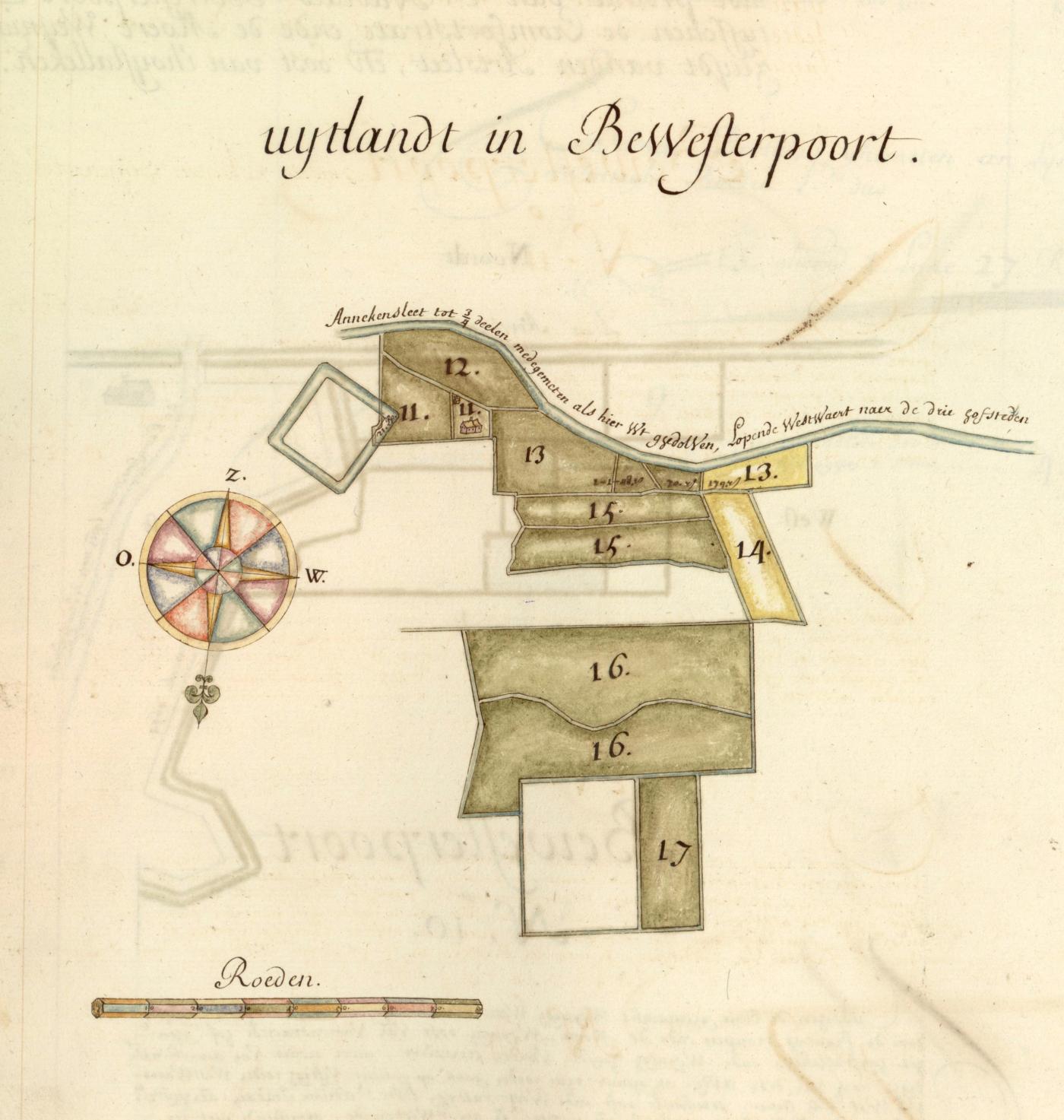 Fig. 2. Op dit kaartje uit 1709 geeft nr. 16 de "Priestersmeet" van de Duinenabdij aan (Grootseminarie Brugge - foto Algemeen Rijksarchief).
