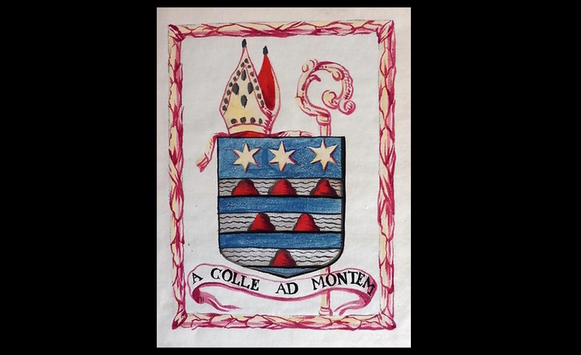 Het wapen van Martinus Collé, geschilderd in het behandelde drukwerk  (Grootseminarie Brugge - foto door Abdijmuseum Ten Duinen)